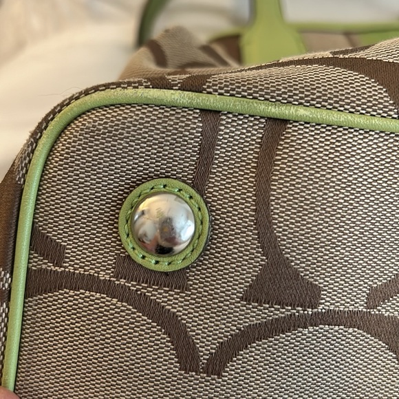 COACH signature beige fabric and lime green stripe bag, EUC - Picture 14 of 16